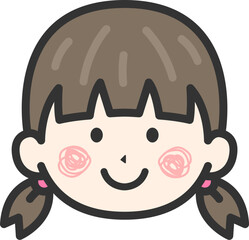 女の子の顔のアイコン（線画カラー）のイラスト