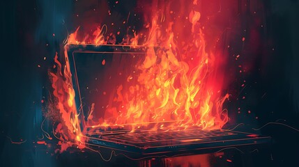 Illustration of a burning laptop