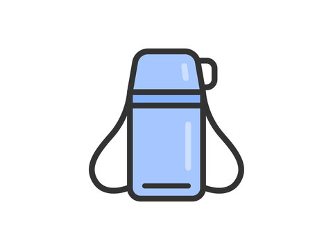 recommend clip art: 水色の、子供用水筒のアイコン（線画カラー）のイラスト