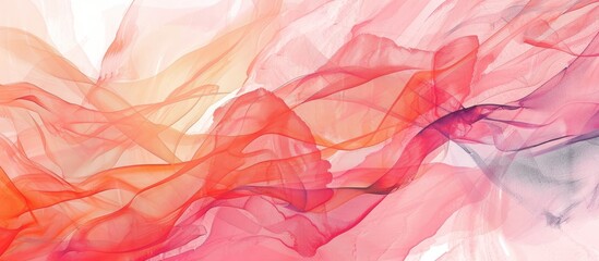 Fototapeta premium Contemporary Watercolor Fabric. Peach Artistic Print Design. Abstract Line Art. Stylish Patterned Background. Expressionist Painting Design.