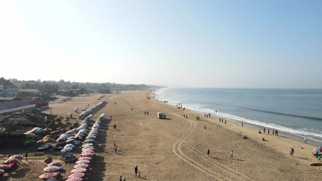 An Aerial shot of Baga Beach at Goa, India
