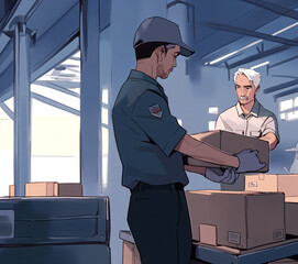 工場に届ける男性配達ドライバー