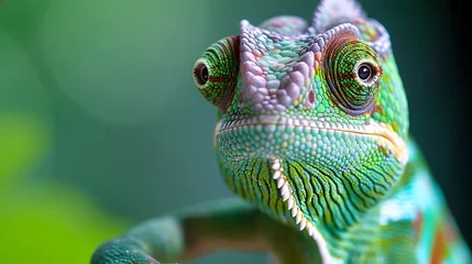 Fototapete Green  colored  chameleon  close  up © Ainur