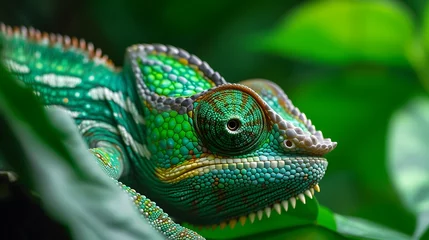 Foto op Canvas Green  colored  chameleon  close  up © Ainur