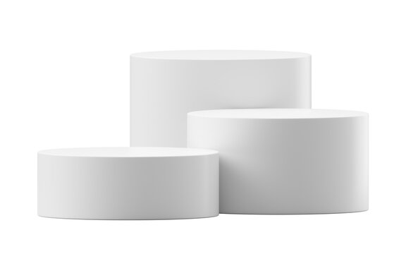 PNG white podium product stage display isolated on transparent 3d background with empty step presentation stand platform.