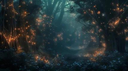 Foto op Canvas Gloomy  fantasy  forest  scene  at  night  with  glowing © Ainur