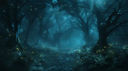 Foto op Aluminium Gloomy  fantasy  forest  scene  at  night  with  glowing © Ainur