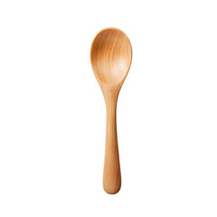New empty wooden spoon isolated on white and transparent background, top view