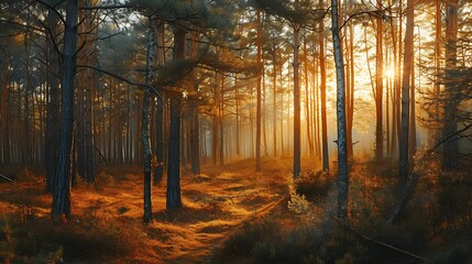 Forest  landscape  panorama  at  sunset