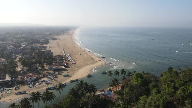An Aerial shot of Baga Beach at Goa, India
