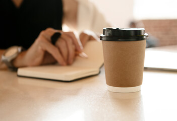 Sustainable coffee cup on table