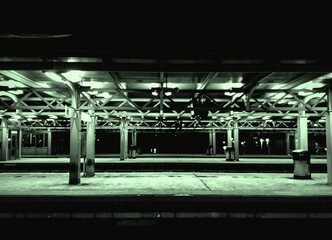 Dark quiet parking lot at night - obrazy, fototapety, plakaty