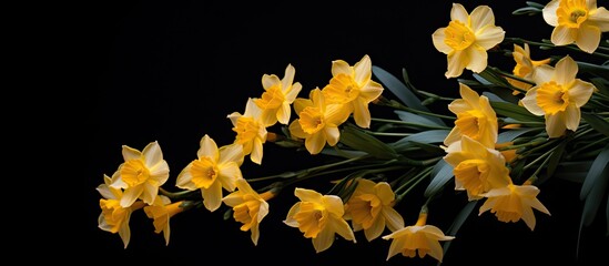 Yellow flowers in vase on black background