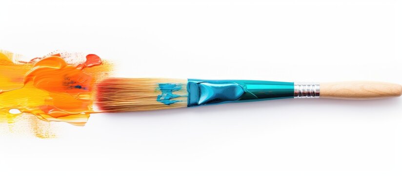 Paintbrush with orange and yellow paint