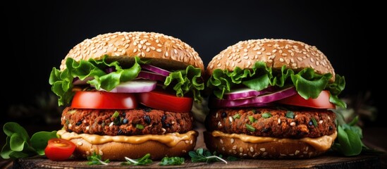 Tempting Hamburgers with Lettuce and Cheese on Rustic Wooden Board - obrazy, fototapety, plakaty