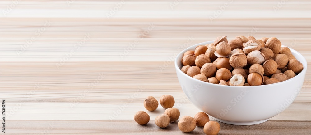 Canvas Prints A mix of assorted nuts in a wooden bowl