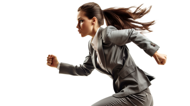 Woman in Business Suit Power Running, Isolated. Agility Concept