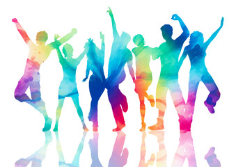 silhouettes of dancing people colorful