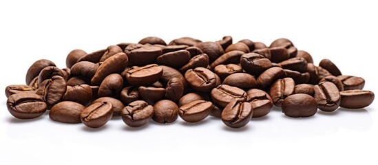 Coffee beans on a white surface