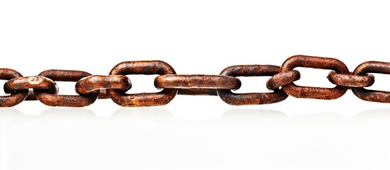 Rusty long chain on white background
