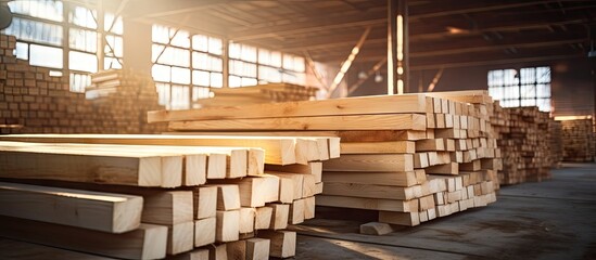 Lumber stacks in warehouse