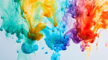 Foto op Aluminium Whirlwind vortex spreads colored ink colors on white background. Abstractly spreads dye ink red, green, yellow, orange, blue background on paper. Art Creative abstract background. Colorful background © PX Studio