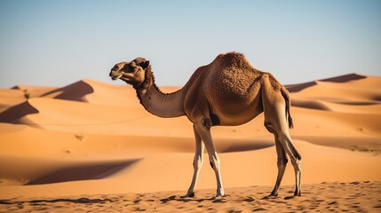 a camel in the desert during the day