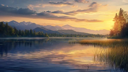 Fototapeten  sunrise over the lake © Ainur