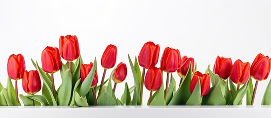 Vibrant Red Tulips Blooming Beautifully in a Stylish White Planter