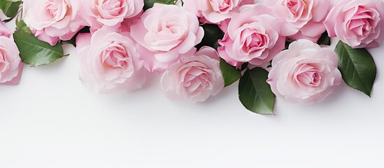 Pink roses on white backdrop - obrazy, fototapety, plakaty