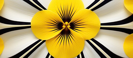 Yellow and white flower with black center in petal surroundings