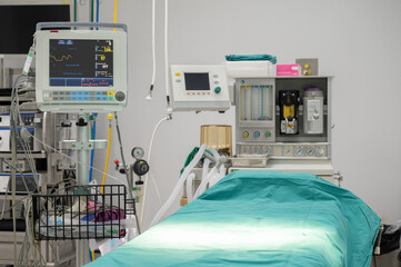 An emergency tools in operating room (or surgical room) in hospital. The Operating Room, or OR, is a large, sterile room where surgeons operate on patients.
