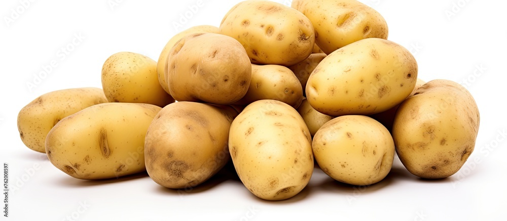 Wall mural A pile of fresh potatoes on white background