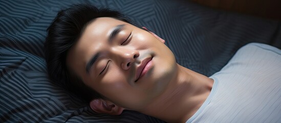 A man sleeping on a bed with closed eyes