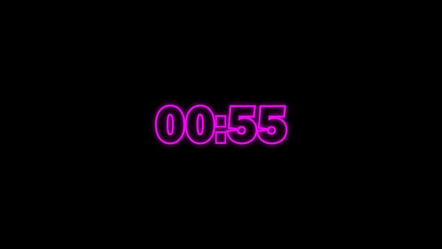 60 seconds countdown, 60 second countdown animation on black background, 1 minute simple countdown animation timer, 60 second timer countdown animation.