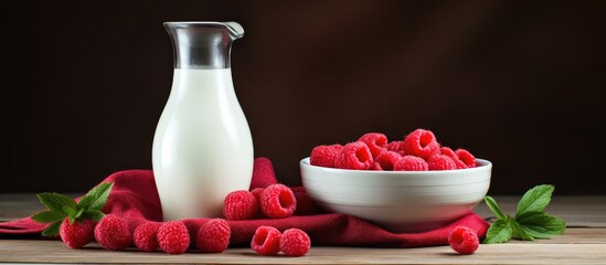 Glass and dairy on wooden surface