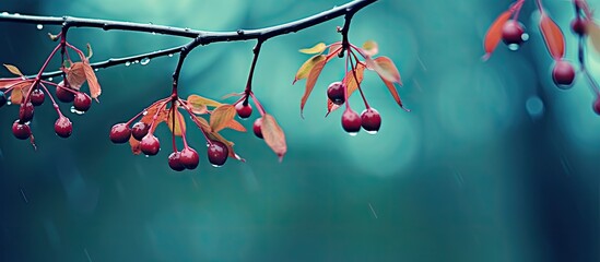 A branch with hanging red berries