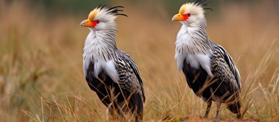 Obraz premium Two birds in tall grass turning heads