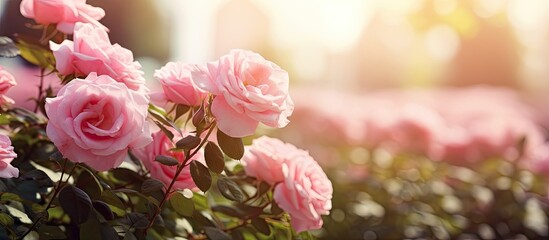 Obraz na płótnie Canvas Pink roses in a colorful garden