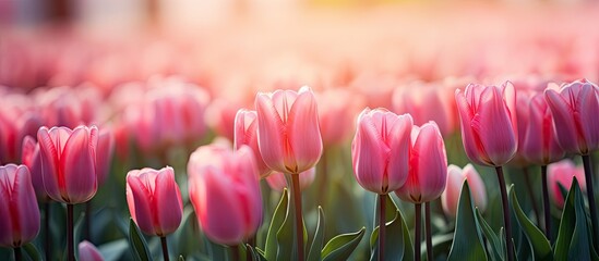 Pink tulips under sunlight