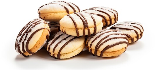 Irresistible Stack of Gourmet Chocolate Coated Biscuits on Clean White Background
