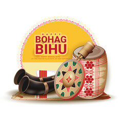 Creative greeting illustearion of Bihu Assamese New Year, Harvest Festival Of Assam.