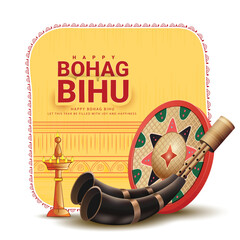 Creative greeting illustearion of Bihu Assamese New Year, Harvest Festival Of Assam.