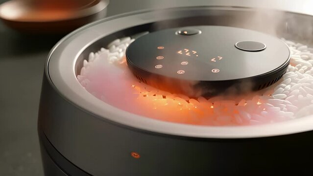 A closeup of the rice cookers thermal sensor ensuring the perfect temperature for cooking rice.