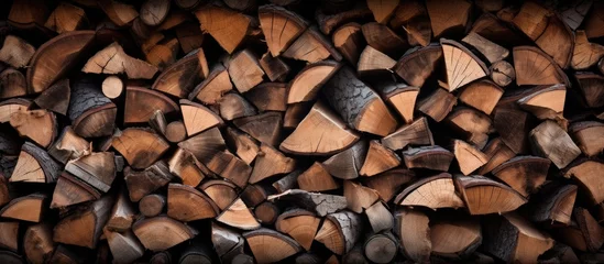 Keuken spatwand met foto A pile of timber on a dark backdrop © Ilgun