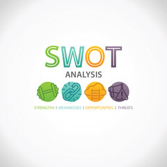 SWOT Analysis Strategy Planning Technique Business Marketing Wheel Infographic. Strengths, Weakness, Opportunities, and Threats