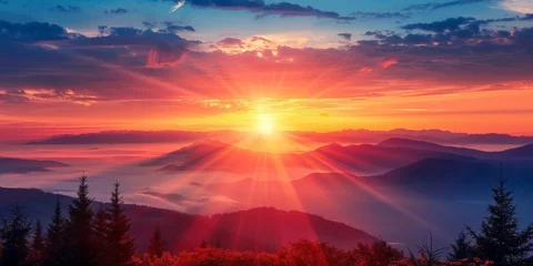 Fototapeten landscape view of  mountains at sunset or sunrise background, banner © Planetz