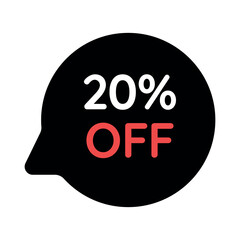 black 20 percent discount tag on white background