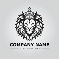 a lion with crown logo company black on white background vector image