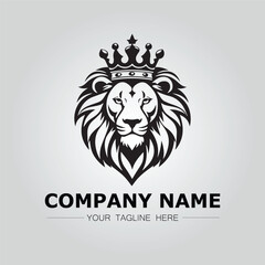 a lion with crown logo company black on white background vector image